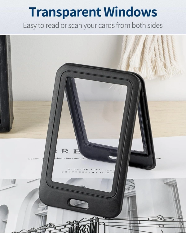 Plastic ID Cover Card Holder for Office/School (Vertical) (Black)