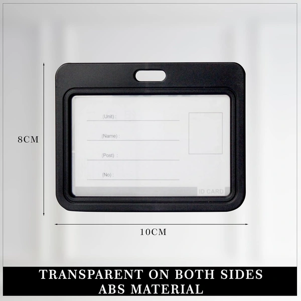 Horizontal Plastic ID Card Cover Holder for Office, School and Colleges (Black)