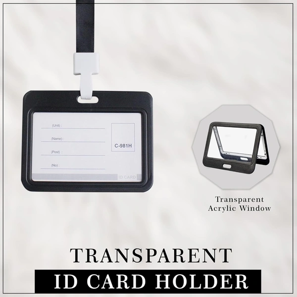 Horizontal Plastic ID Card Cover Holder for Office, School and Colleges (Black)