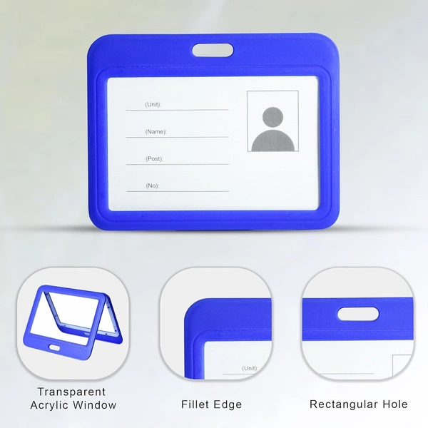 Horizontal Plastic ID Cover Card Holder for Office, School and Colleges (Blue)
