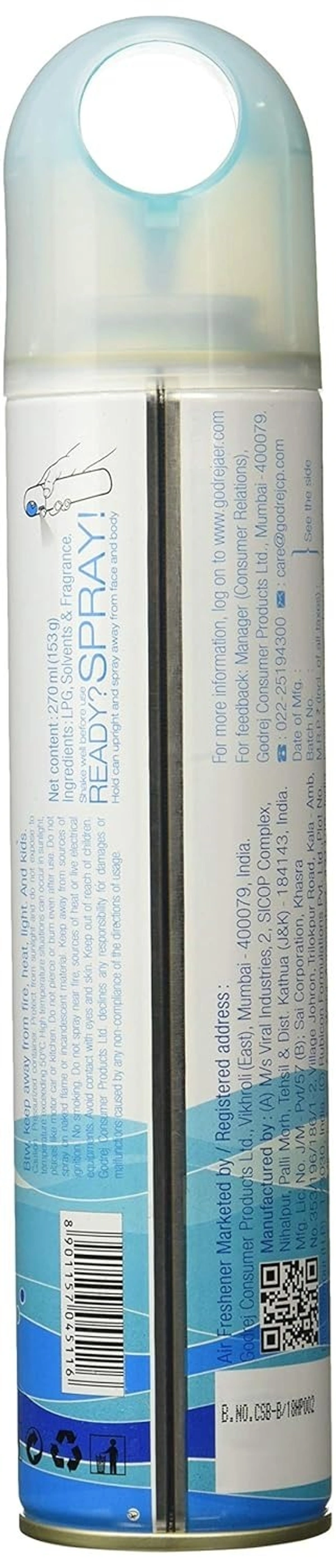 Godrej aer Spray, Home and Office Air Freshener - Cool Surf Blue (240 ml/137g)