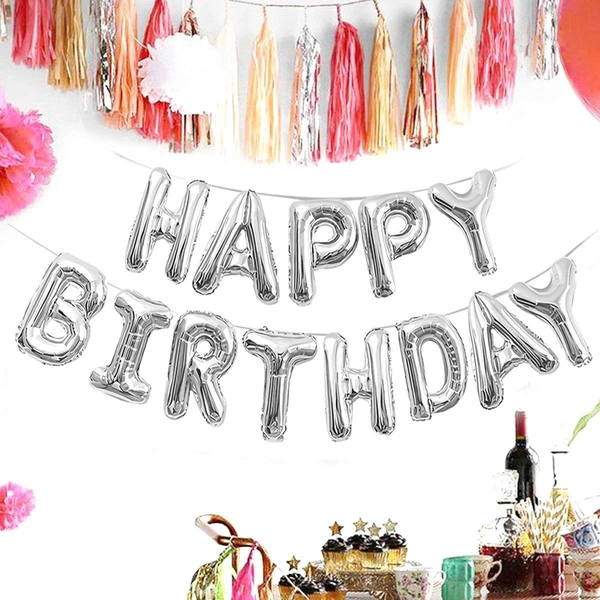 Happy Birthday Letter Foil Balloon Birthday Party Supplies, Happy Birthday Balloons For Party Decoration - Silver