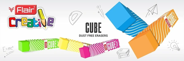 Flair Creative Series Cube Eraser | Neat & Dust Free Erasing | Neon Color Erasers | Stationery Gift Item For Kids & Students | Safe For Children | 5 Different Body Colors 
