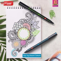 FLAIR Hotline Fineliner Metal Tip Pen | Tip Size 0.7 to 1 mm | Comfortable Grip | Fineliner Pens Set For Mandala, Sketching, Doodling, Journal and Outline | 10 Shades.|color pen