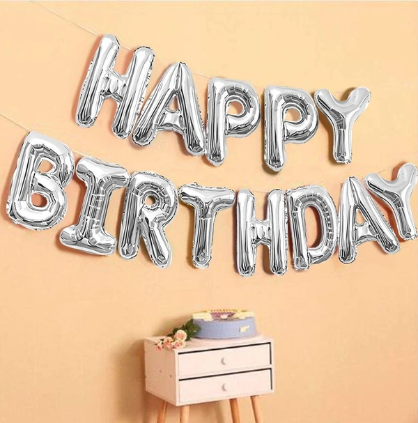 Happy Birthday Letter Foil Balloon Birthday Party Supplies, Happy Birthday Balloons For Party Decoration - Silver