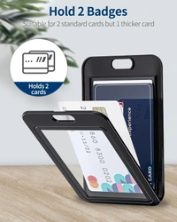 Plastic ID Cover Card Holder for Office/School (Vertical) (Black)
