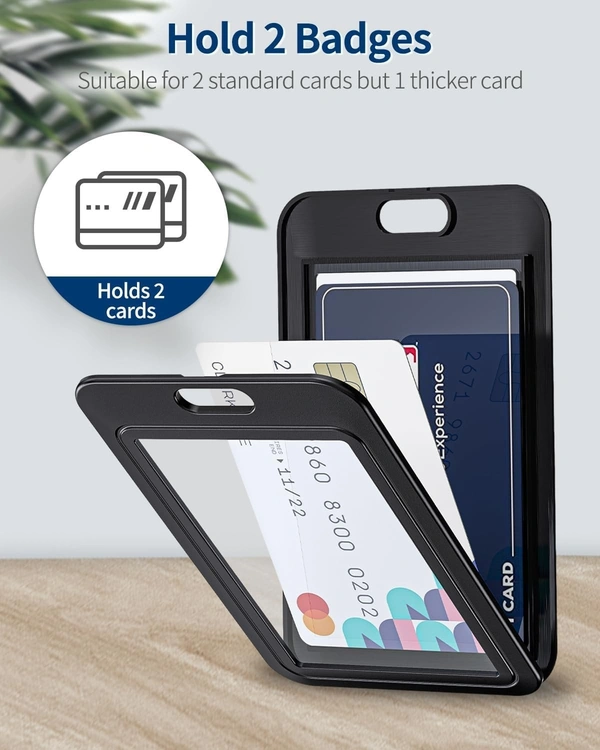 Plastic ID Cover Card Holder for Office/School (Vertical) (Black)