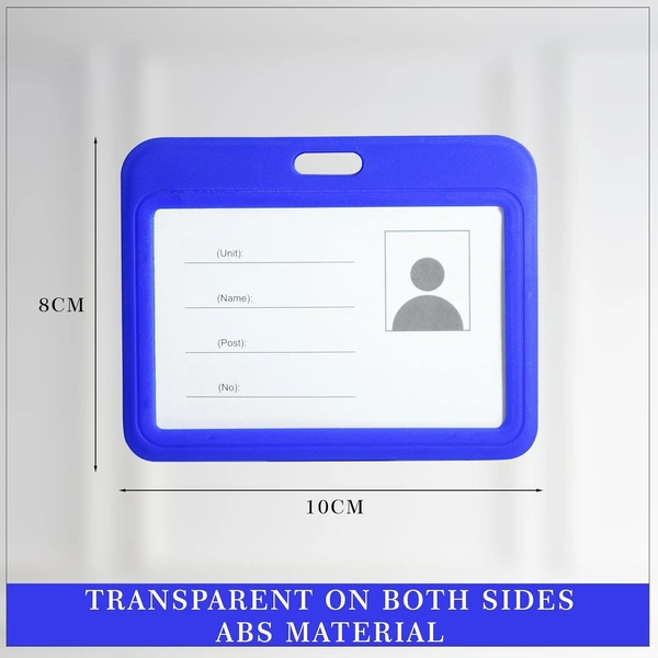 Horizontal Plastic ID Cover Card Holder for Office, School and Colleges (Blue)