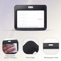 Horizontal Plastic ID Card Cover Holder for Office, School and Colleges (Black)