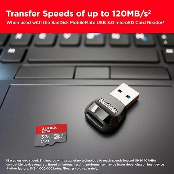 SanDisk Ultra microSD UHS-I Card 32GB, 120MB/s R - S, silver