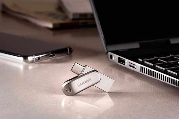  SanDisk Ultra Dual Drive Luxe USB_c Type-C 128GB, OTG, Upto 400MB/S, Pendrive, Silver, (SDDDC4-128G-I35) - s, White