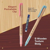 FLAIR Inky Series Woody Fountain Pen | Elegant Pockatable Clip With Aesthetic Wooden Texture Body | Blue Ink