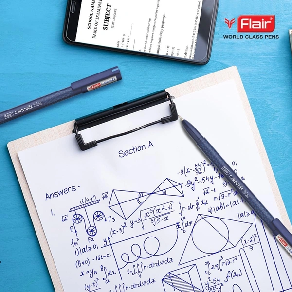 Flair Carbonix Blu 0.7 mm Ball Pen | Low-Viscosity Ink With Double Writing Length | Smudge Free Writing, Attractive Body Graphics | Blue Ink