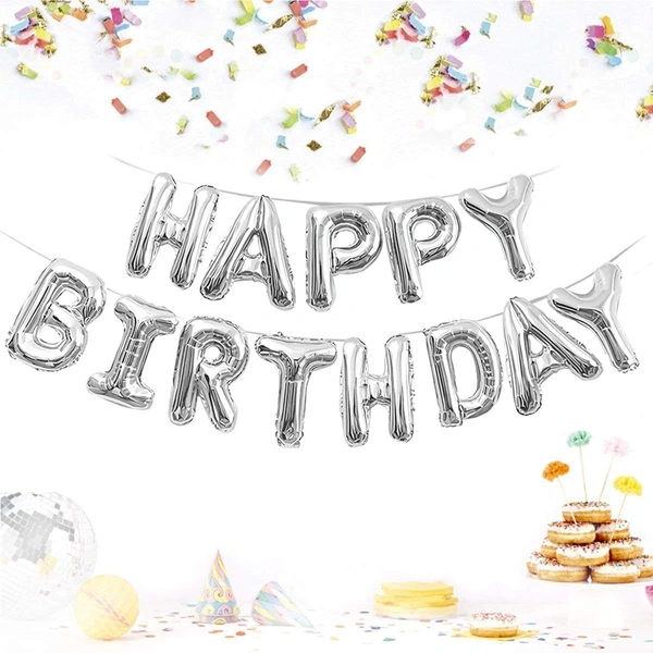 Happy Birthday Letter Foil Balloon Birthday Party Supplies, Happy Birthday Balloons For Party Decoration - Silver