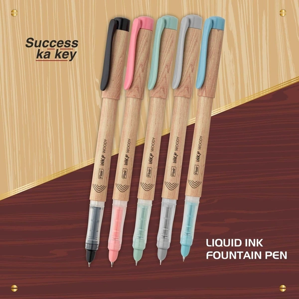 FLAIR Inky Series Woody Fountain Pen | Elegant Pockatable Clip With Aesthetic Wooden Texture Body | Blue Ink