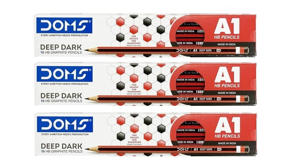 Doms A1 Deep Dark HB Graphite Pencil | Include Eraser & Sharpner | 30 Pencils | Innovative Groove for Perfect Grip | Use for Sketching & Drawing | Pack of 10 Pencils