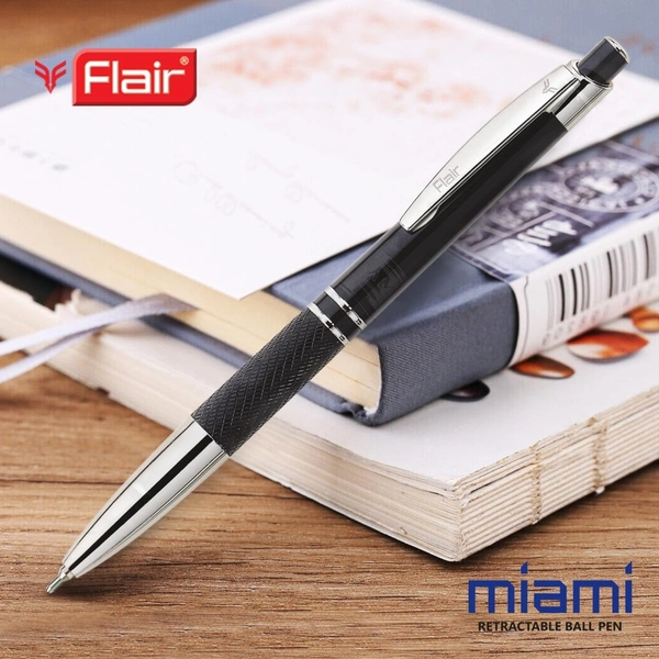 FLAIR Miami Metal Ball Pen Box Pack | Retractable Mechanism with Comfortable Grip for Easy Handling | Shiny & Attractive Metal Body