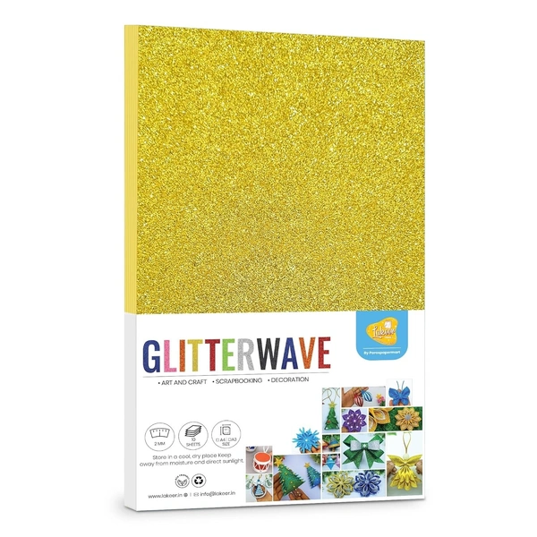A4 Size Glitter Foam Sheets Adhesive , Golden Yellow Colour- for Art & Craft, Decoration, Gift Wrapping, Scrapbooking etc