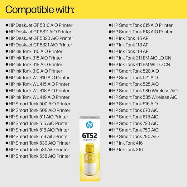 HP GT52 70-ml Yellow Original Ink Bottle