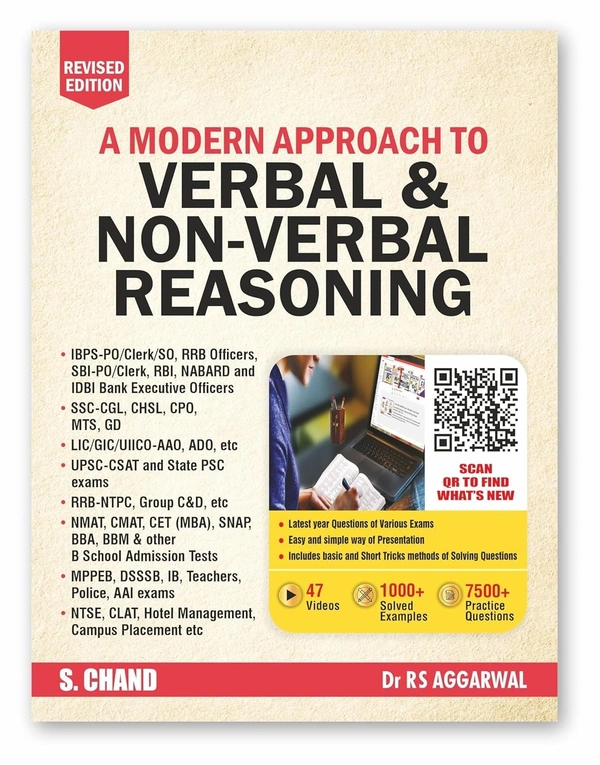 A Modern Approach to Verbal & Non-Verbal Reasoning (Revised Edition 2025) | 47 Videos | 1000+ Solved Examples | 7500+ Practice Questions | SSC CGL CHSL, IBPS, Bank SBI PO Clerk, Railway CAT, MAT, Police, UPSC Exam Book - 