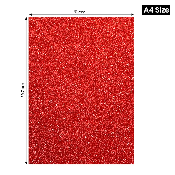 A4 Size Glitter Foam Sheets Adhesive , Red Colour- for Art & Craft, Decoration, Gift Wrapping, Scrapbooking etc
