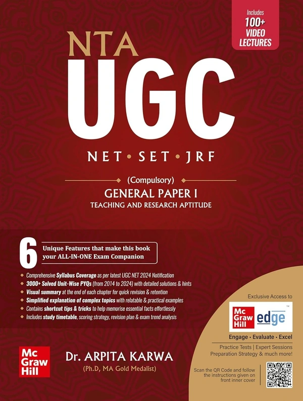 NTA UGC NET Paper 1 2025: Teaching & Research Aptitude | 3000+ Practice Questions | Solved Unit-wise Previous Years' Questions (2014 - 2024) PYQs | 100+ Video Lectures, Mind maps & Flowcharts | Online Mock Tests | Exclusive access to McGraw Hill edge online platform: Practice tests, Expert sessions, Preparation strategy and much more