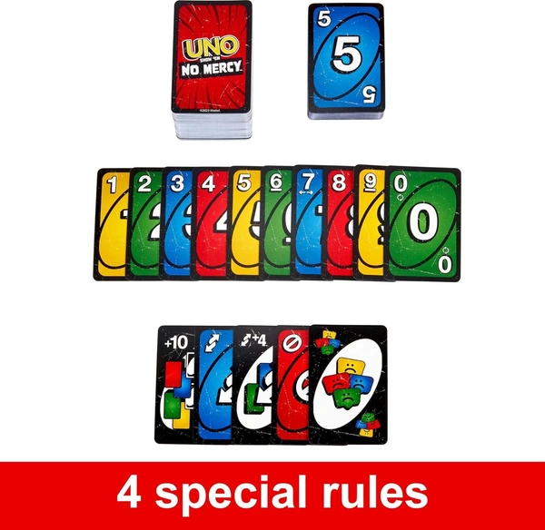  ​UNO Show ‘em No Mercy Card Game for Kids, Adults & Family Parties and Travel with Extra Cards, Special Rules and Tougher Penalties.