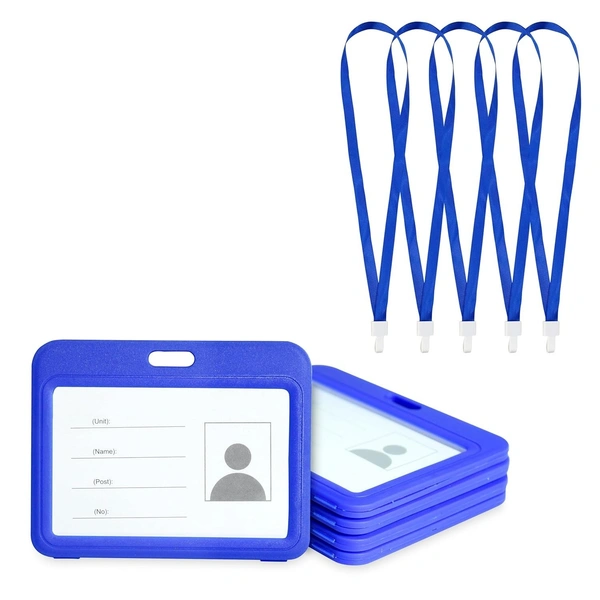 Horizontal Plastic ID Cover Card Holder for Office, School and Colleges (Blue)
