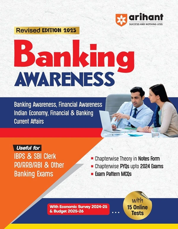 Arihant Revised Edition 2025 of Banking Awareness for IBPS, SBI Clerk, & Other Banking Exams | With Economic Survey 2024-25, Budget 2025-26, & 15 Online Tests