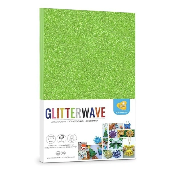 A4 Size Glitter Foam Sheets Adhesive , Grass Green Colour- for Art & Craft, Decoration, Gift Wrapping, Scrapbooking etc
