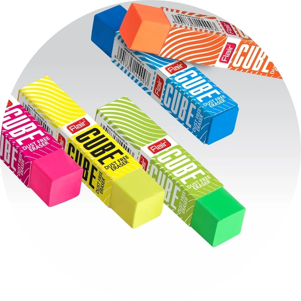 Flair Creative Series Cube Eraser | Neat & Dust Free Erasing | Neon Color Erasers | Stationery Gift Item For Kids & Students | Safe For Children | 5 Different Body Colors 