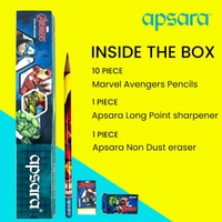 Apsara Marvel Avengers Pencil, Round Body for Strong Grip, Marvel Pencils, Avengers Pencil, Super Fun Pencils for Kids, Easy Sharpening, Extra Dark, Free Sharpener & Eraser (Pack of 10)