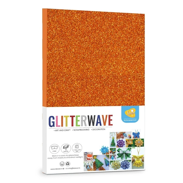 A4 Size Glitter Foam Sheets Adhesive , orange Colour- for Art & Craft, Decoration, Gift Wrapping, Scrapbooking etc