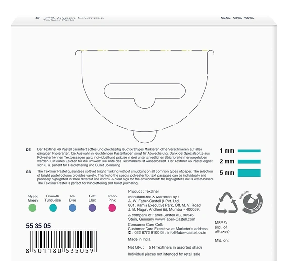 Faber-Castell Wallet of Pastel Color Textliner Pastel (Set of 5, Multicolor) Pastel Highlighter