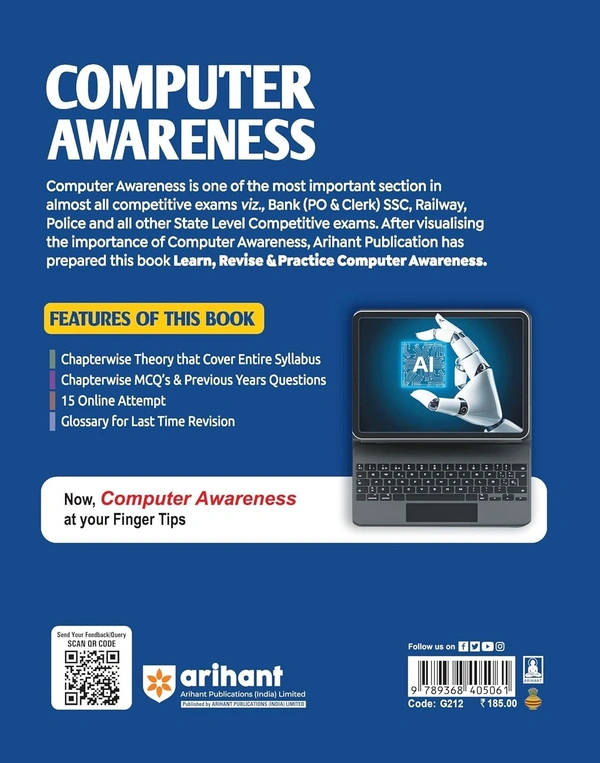 Arihant Revised edition of Computer Awareness for 2025 SSC, Railway, Banking, DSSSB, & Other One Day Exams | With Free Online Tests