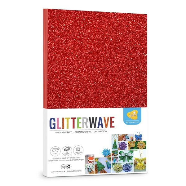 A4 Size Glitter Foam Sheets Adhesive , Red Colour- for Art & Craft, Decoration, Gift Wrapping, Scrapbooking etc