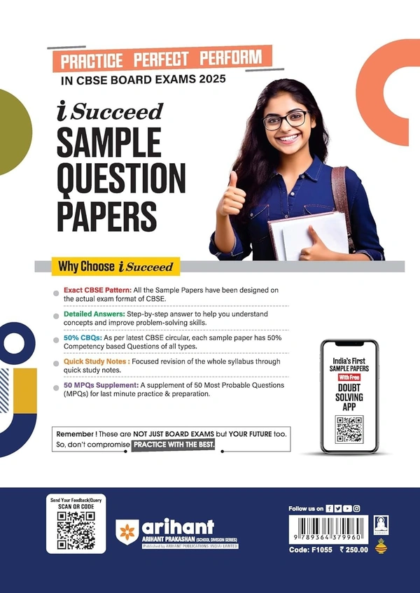 Arihant i Succeed 15 Sample Question Papers for Papers Geography Class 12th | As per latest CBSE Sample Paper issued on 5 Sept. 2024 | 50% CBQs in each paper | Detailed Answers with Step Marking | Fully Solved Latest CBSE Sample Paper For Exam 2025