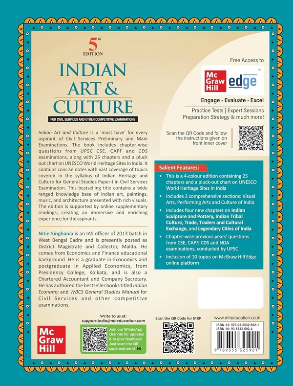 Indian Art and Culture (English) by Nitin Singhania (IAS) for UPSC CSE 2025 | 5th edition (latest) - Multicolour book | Civil Services Exam - Prelims, Mains and Interview | State PSCs exams/ PCS exams | Exclusive access to McGraw Hill edge online platform: 10 Supplementary topics, Practice tests, Expert sessions, Preparation strategy and much more