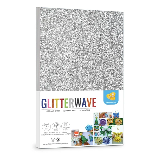 A4 Size Glitter Foam Sheets Adhesive , Silver Colour- for Art & Craft, Decoration, Gift Wrapping, Scrapbooking etc
