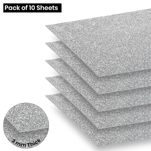A4 Size Glitter Foam Sheets Adhesive , Silver Colour- for Art & Craft, Decoration, Gift Wrapping, Scrapbooking etc