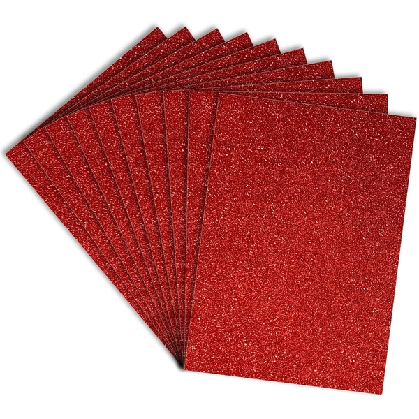 A4 Size Glitter Foam Sheets Adhesive , Red Colour- for Art & Craft, Decoration, Gift Wrapping, Scrapbooking etc