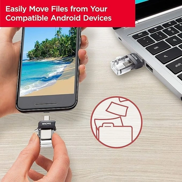 SanDisk Ultra Dual Drive 128GB, USB3.0/Micro-USB Connector, OTG, Pendrive, (SDDD3-128G-I35 - s, silver