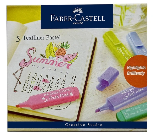 Faber-Castell Wallet of Pastel Color Textliner Pastel (Set of 5, Multicolor) Pastel Highlighter