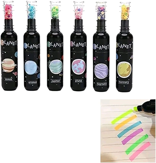 Hi-lighter Marker Theme Planet Bottle Shape Pack Of 6