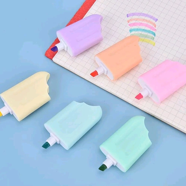 Hi-lighter Marker Pastel Ice Cream Stick Popsicle Shape Pack Of 6