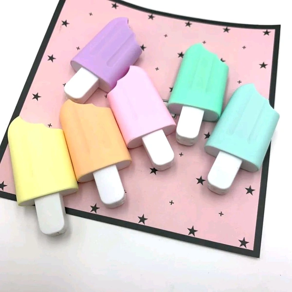 Hi-lighter Marker Pastel Ice Cream Stick Popsicle Shape Pack Of 6