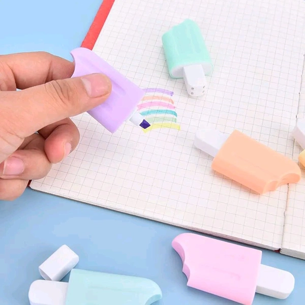 Hi-lighter Marker Pastel Ice Cream Stick Popsicle Shape Pack Of 6