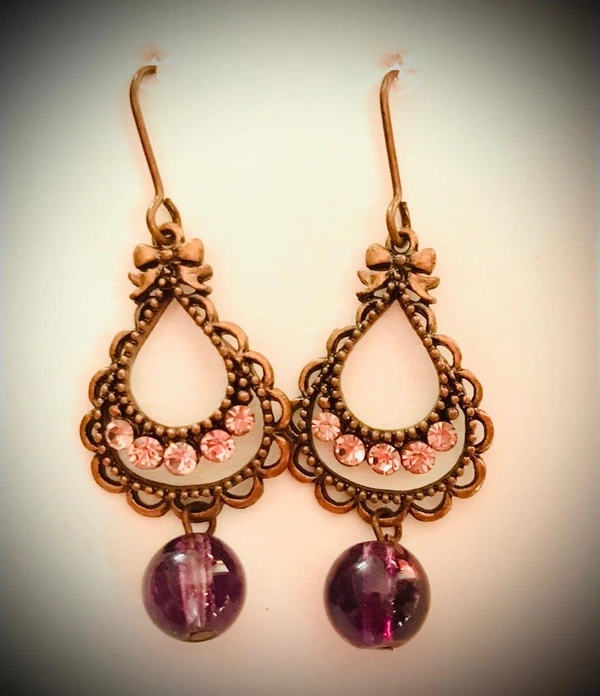 Drop Earring With Bead Code-E 1(B) - Purple
