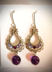 Drop Earring With Bead Code-E 1(B) - Purple