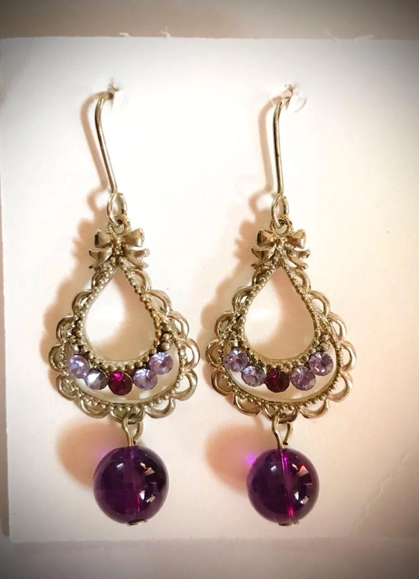 Drop Earring With Bead Code-E 1(B) - Purple